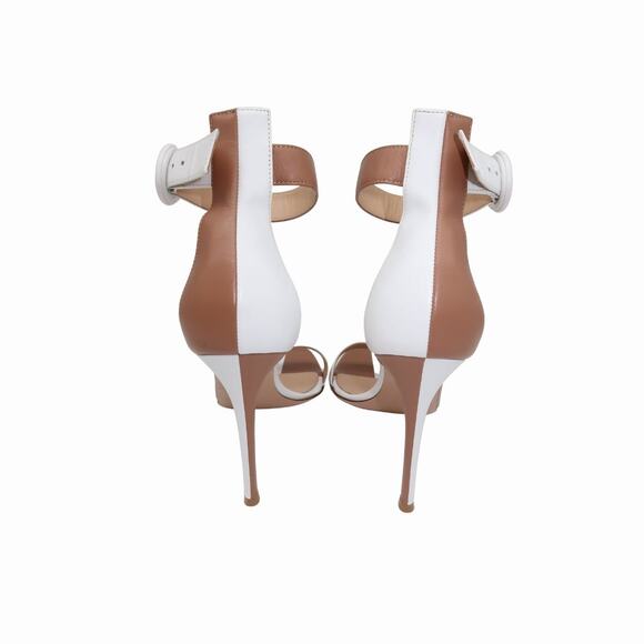 Gianvito Rossi Leather Lady Zweifarbige Heels Sandals Brown White Size 39.5 - Picture 7 of 9
